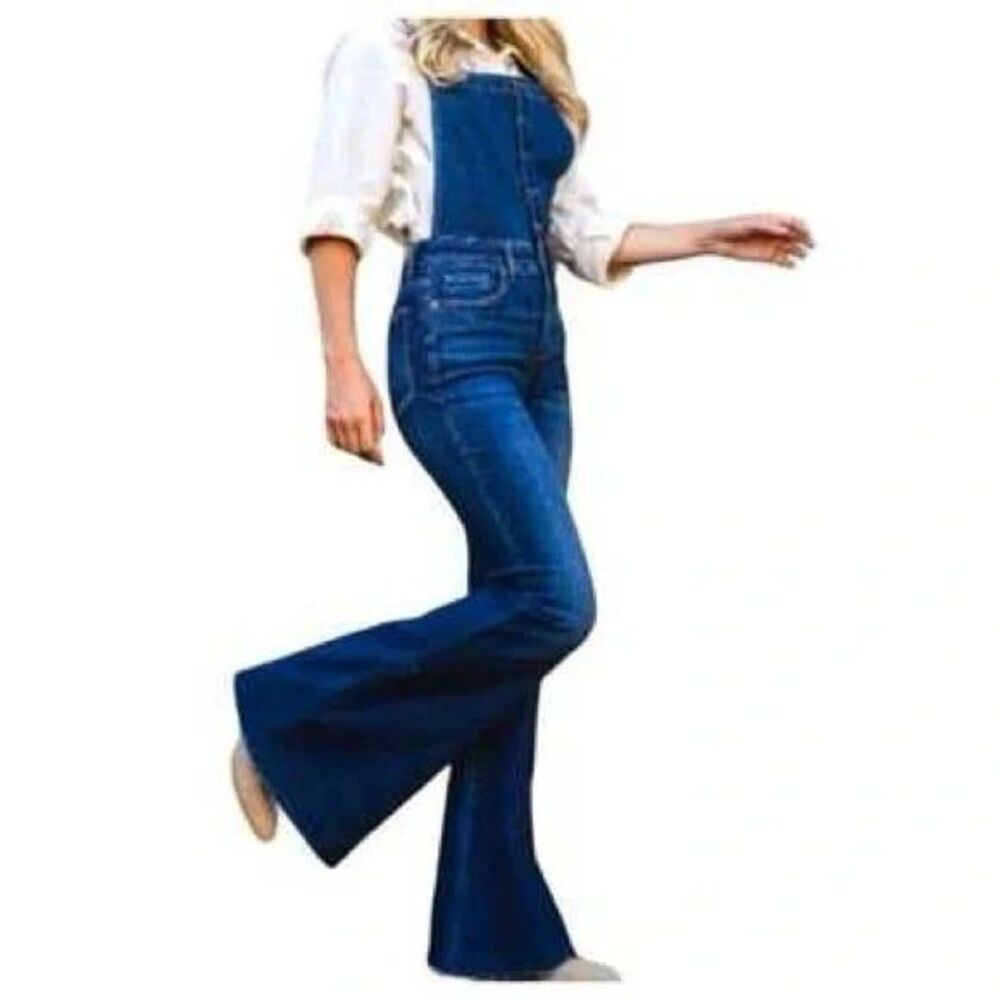 XL Judy Blue Dark Wash Bib Overalls Flare Raw Hem